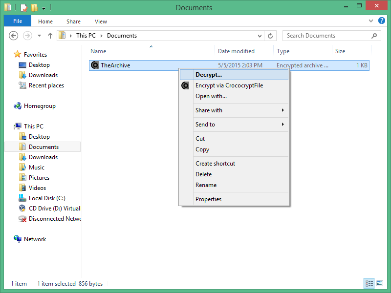 CrococryptFile Windows8 Decrypt ContextMenu